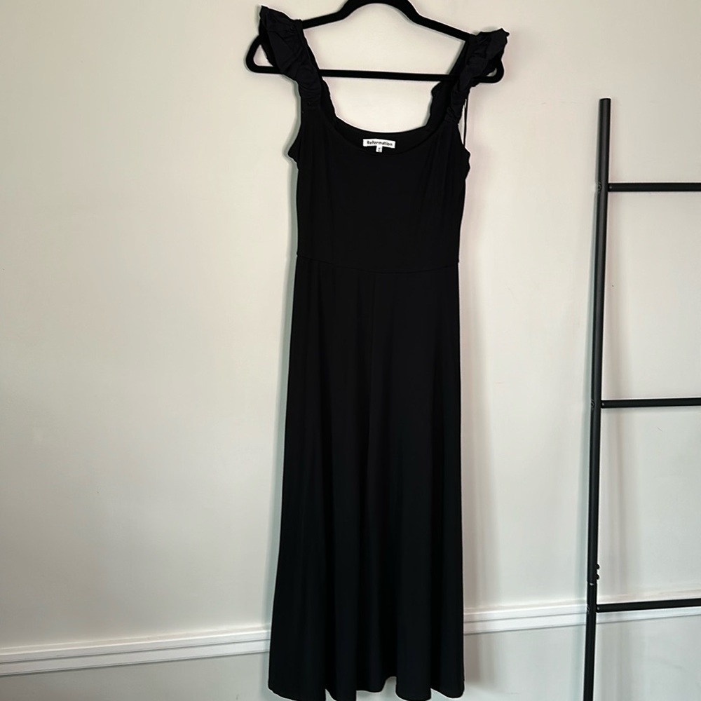 Reformation Black Midi Dress with Twisted Straps - Picture 3 of 9